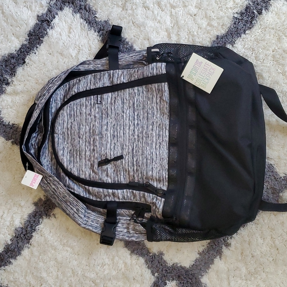 PINK gray & black collegiate backpack